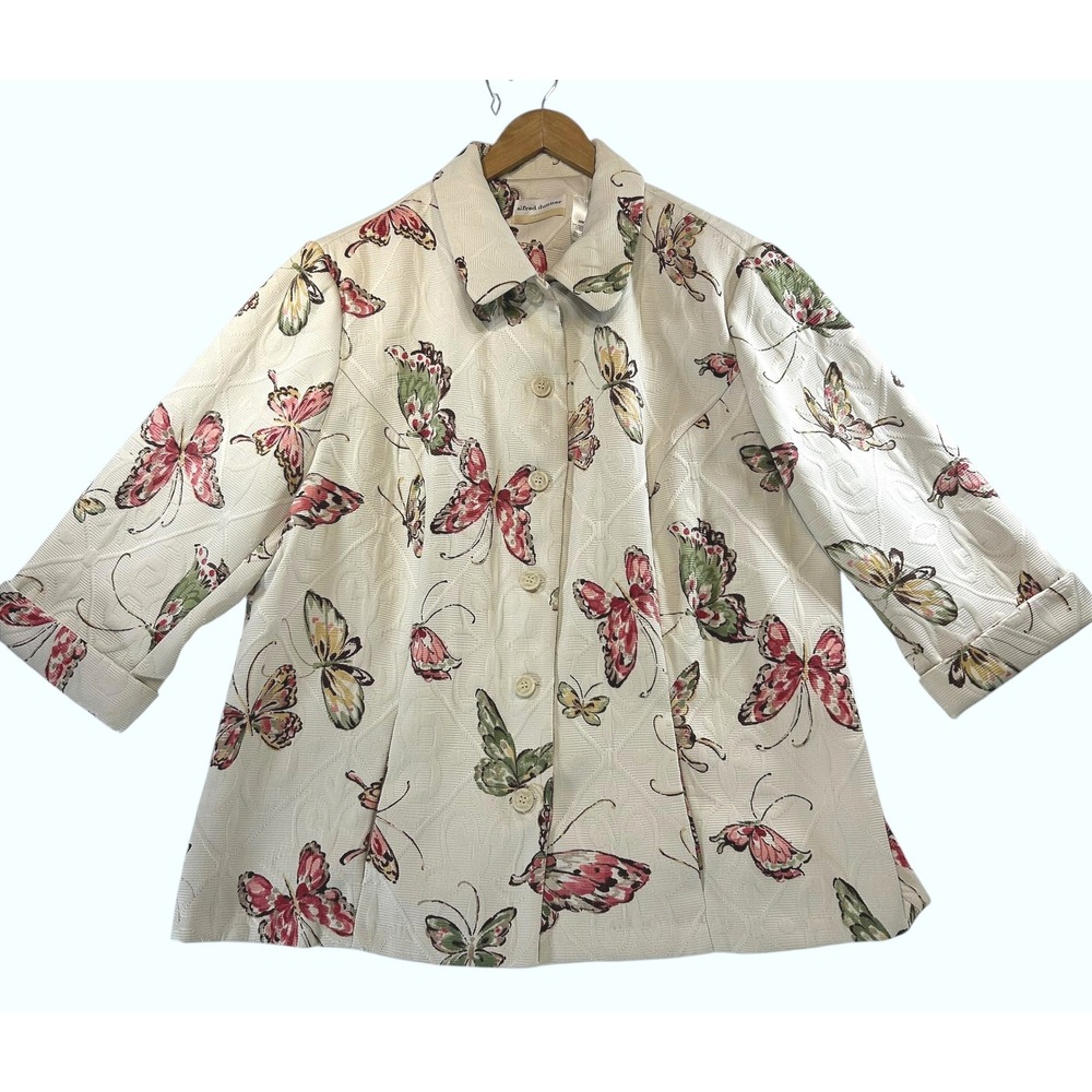 Whimsigoth Cottagecore Butterfly Quilted Jacket 20 Coastal Fairycore Boho  Cream
